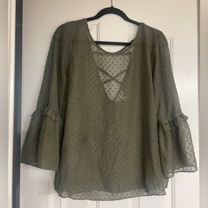 Krazy Kat Army Green Blouse Size XL